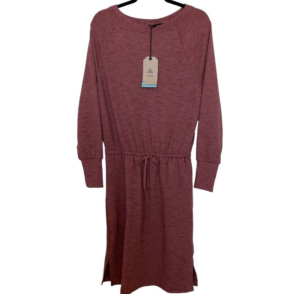 prAna Sunrise Dress Maroon Mauve Pockets Drawstring Waist Women's Size Medium M
